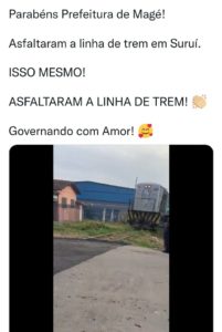 Nota: Prefeitura de Magé asfalta trilhos operacionais Nota: Prefeitura de Magé asfalta trilhos operacionais