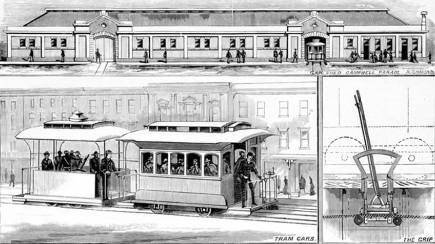 Ilustração dos primeiros bondes elétricos