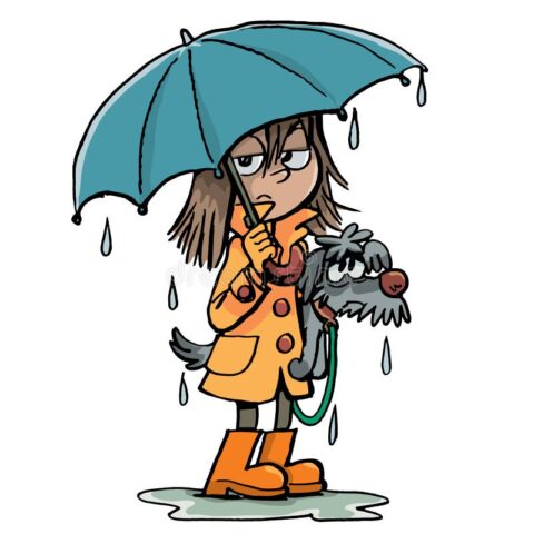 Garota E Um Cachorro Na Chuva Ilustração Stock - Ilustração de andar, barulho: 159514084