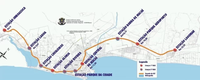 Mapa do projeto do Metrô de Macaé.