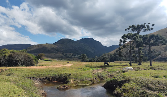 Caminho de terra com montanha ao fundo Descrição gerada automaticamente