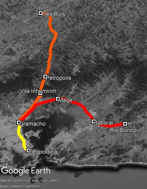Diagrama esquemático baseado em imagem do Google Earth.