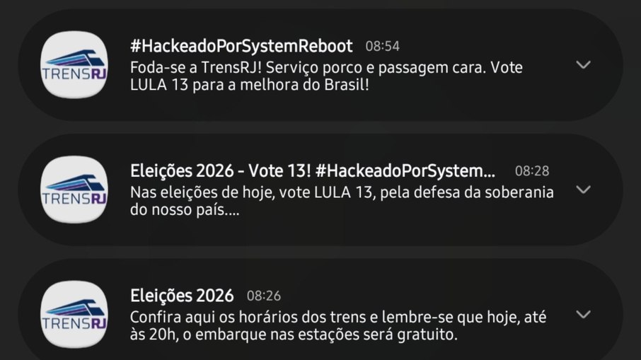 Notificações do aplicativo Trens RJ